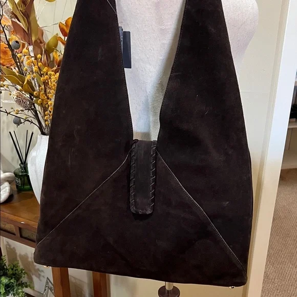 Haute Hippie | Chocolate Brown Triangle Hobo Suede Bag - Picture 7 of 11